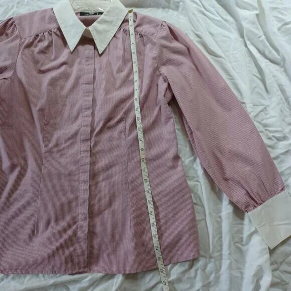 Apt 9 Long Sleeve Button Down Bankers Shirt Pink Pin Stripe, Womens Size Large - Picture 10 of 12